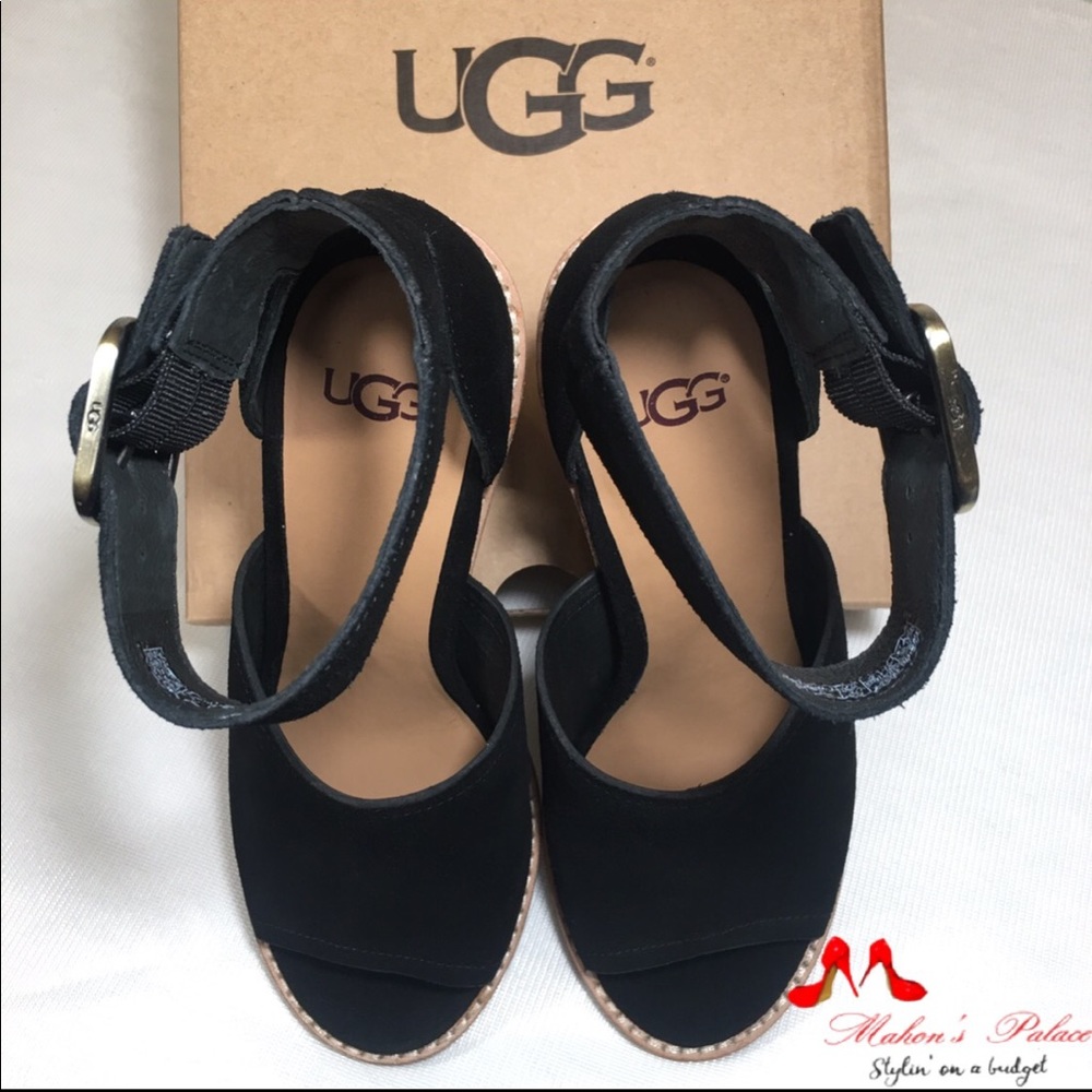 UGG Black Open Toe Aja Ankle Strap Sandals
